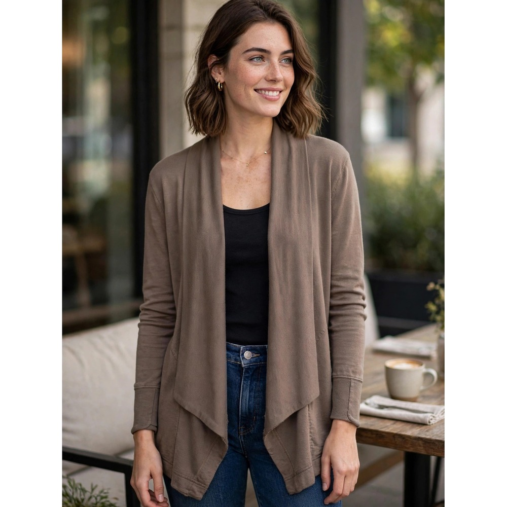 Athleta Pranayama Wrap II Brown Taupe Open Front Cardigan XS 882498-16